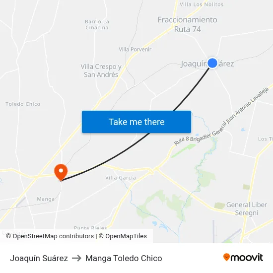 Joaquín Suárez to Manga Toledo Chico map