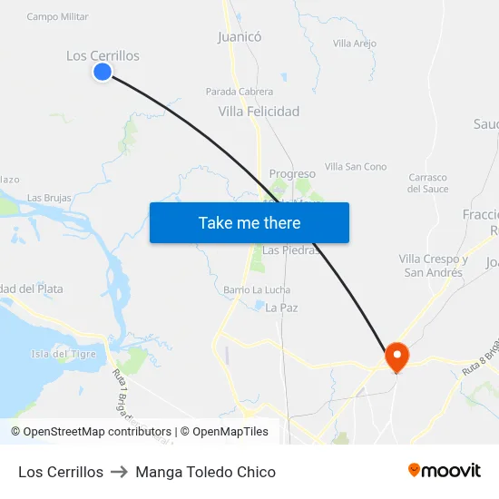 Los Cerrillos to Manga Toledo Chico map