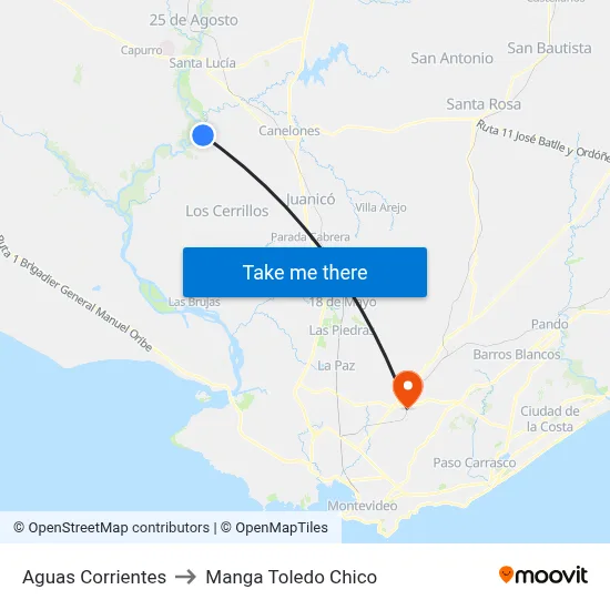 Aguas Corrientes to Manga Toledo Chico map