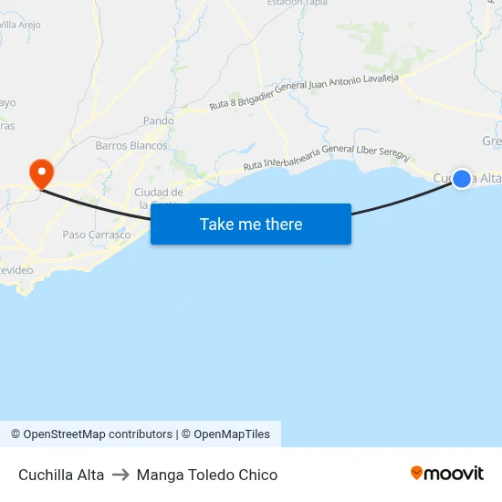 Cuchilla Alta to Manga Toledo Chico map