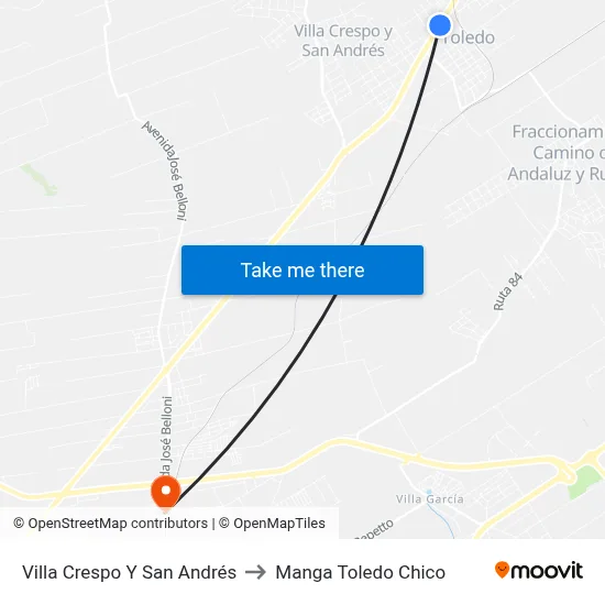 Villa Crespo Y San Andrés to Manga Toledo Chico map