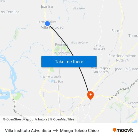Villa Instituto Adventista to Manga Toledo Chico map