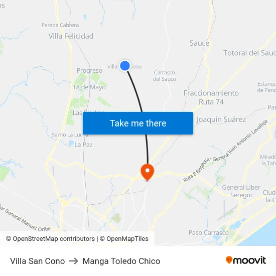 Villa San Cono to Manga Toledo Chico map