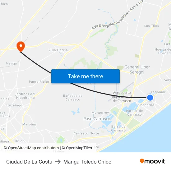 Ciudad De La Costa to Manga Toledo Chico map
