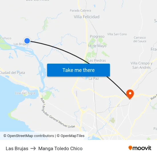 Las Brujas to Manga Toledo Chico map