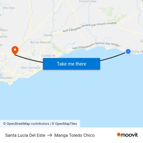 Santa Lucía Del Este to Manga Toledo Chico map