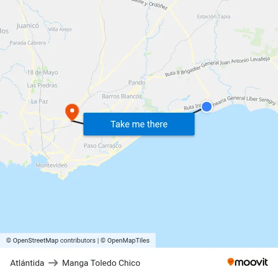 Atlántida to Manga Toledo Chico map