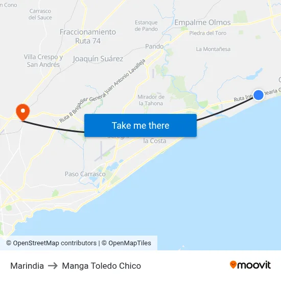 Marindia to Manga Toledo Chico map
