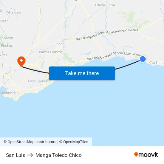 San Luis to Manga Toledo Chico map