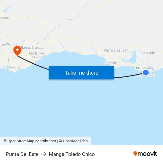 Punta Del Este to Manga Toledo Chico map