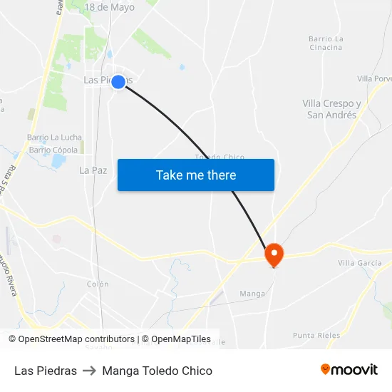 Las Piedras to Manga Toledo Chico map