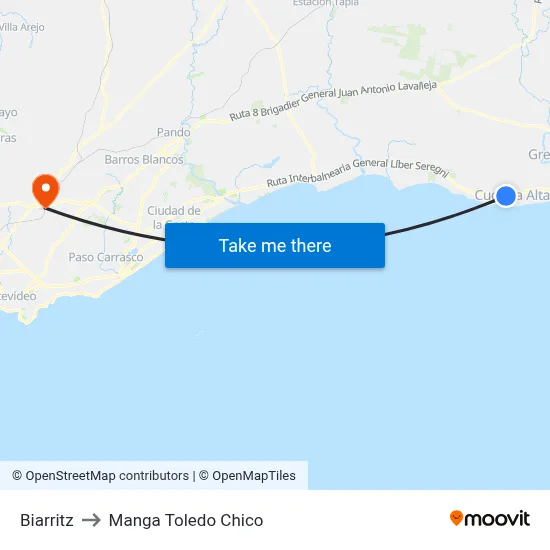 Biarritz to Manga Toledo Chico map