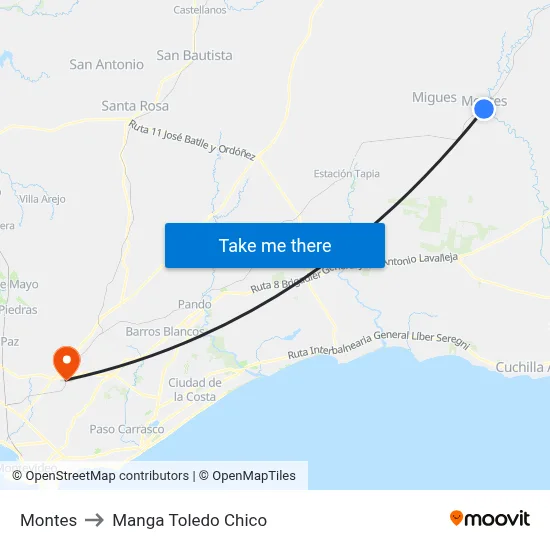 Montes to Manga Toledo Chico map