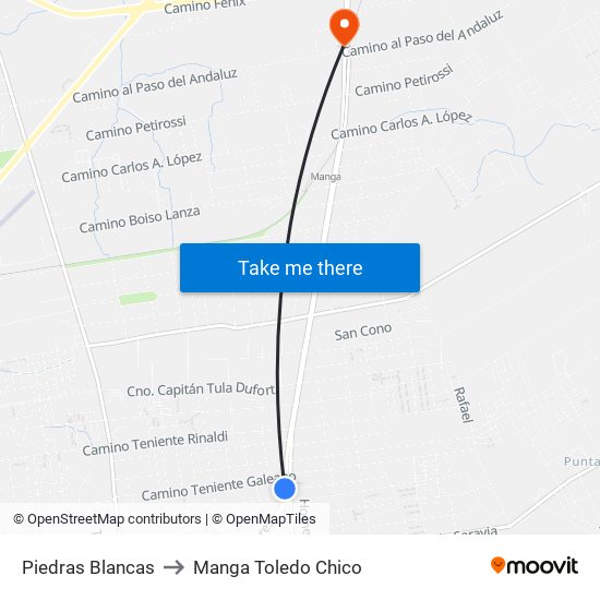 Piedras Blancas to Manga Toledo Chico map