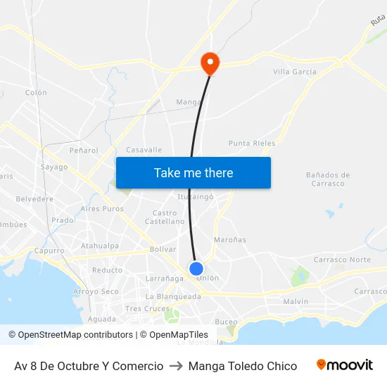 Av 8 De Octubre Y Comercio to Manga Toledo Chico map