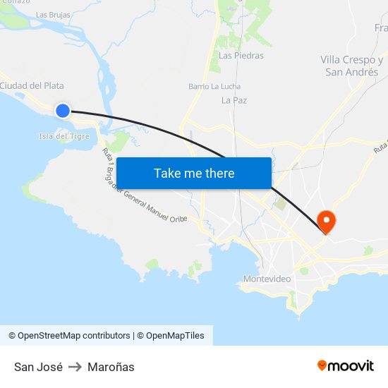 San José to Maroñas map