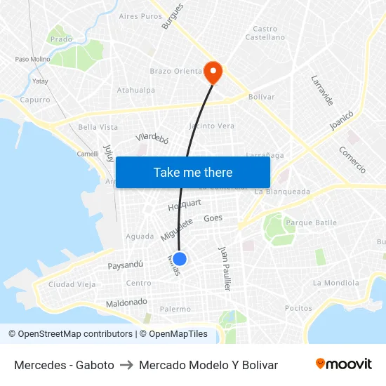 Mercedes - Gaboto to Mercado Modelo Y Bolivar map