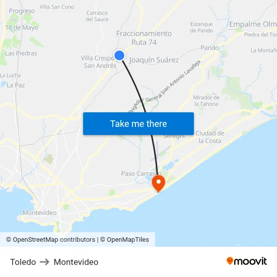 Toledo to Montevideo map