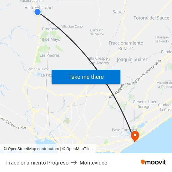 Fraccionamiento Progreso to Montevideo map