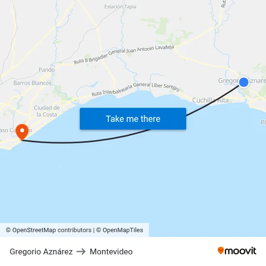 Gregorio Aznárez to Montevideo map