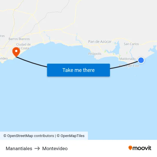 Manantiales to Montevideo map