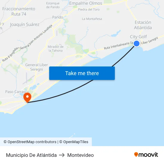 Municipio De Atlántida to Montevideo map