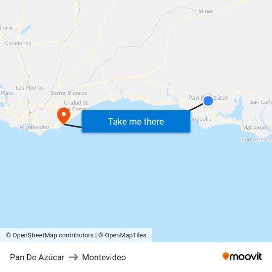 Pan De Azúcar to Montevideo map