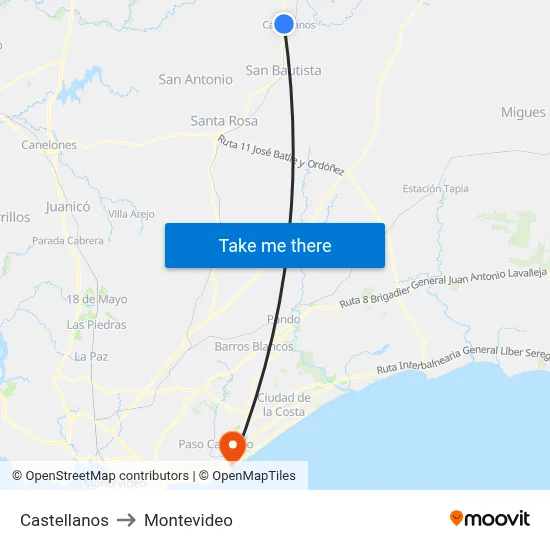 Castellanos to Montevideo map