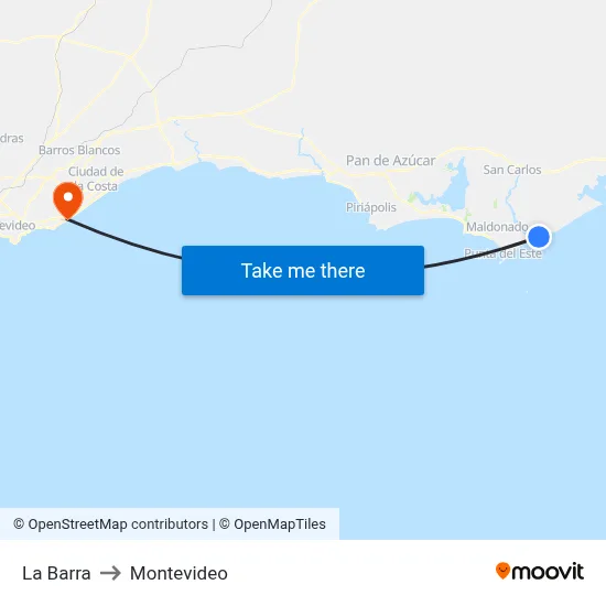 La Barra to Montevideo map