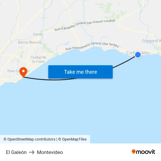El Galeón to Montevideo map
