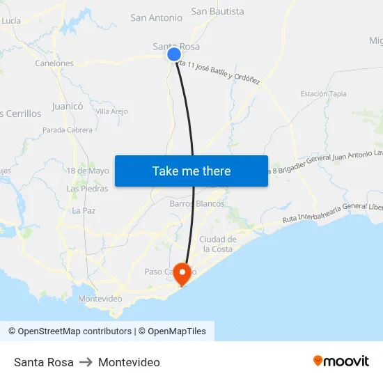 Santa Rosa to Montevideo map