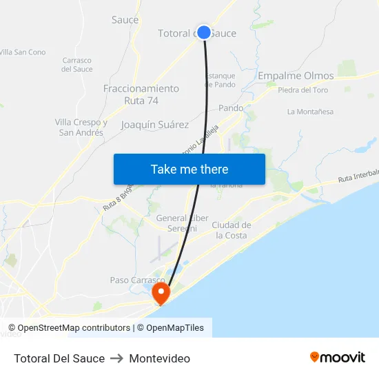 Totoral Del Sauce to Montevideo map