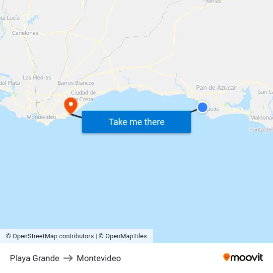 Playa Grande to Montevideo map