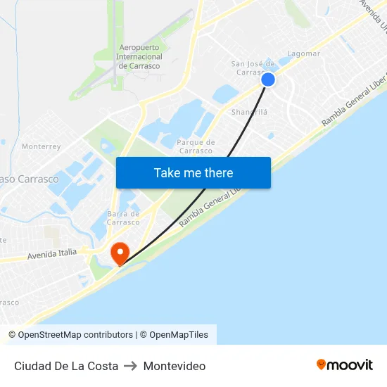 Ciudad De La Costa to Montevideo map