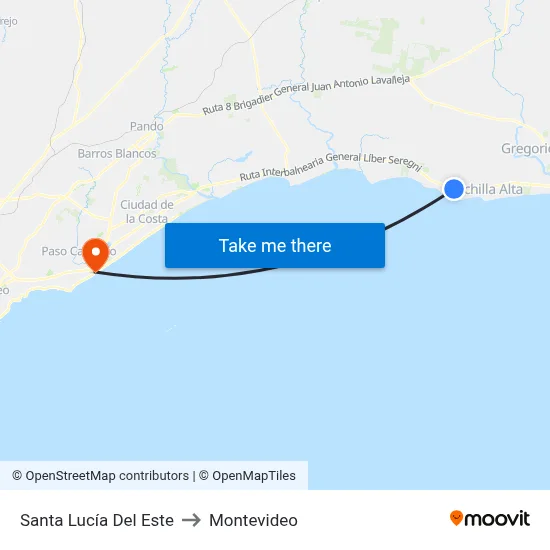 Santa Lucía Del Este to Montevideo map