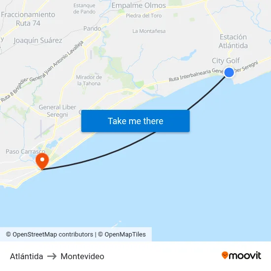 Atlántida to Montevideo map