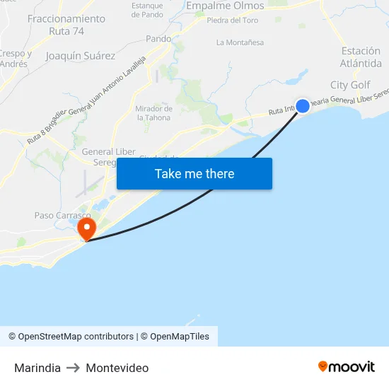 Marindia to Montevideo map