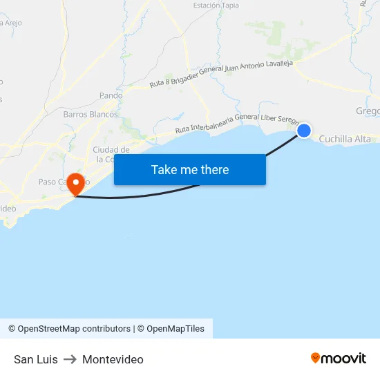 San Luis to Montevideo map