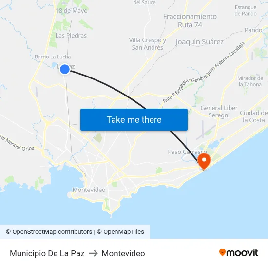 Municipio De La Paz to Montevideo map