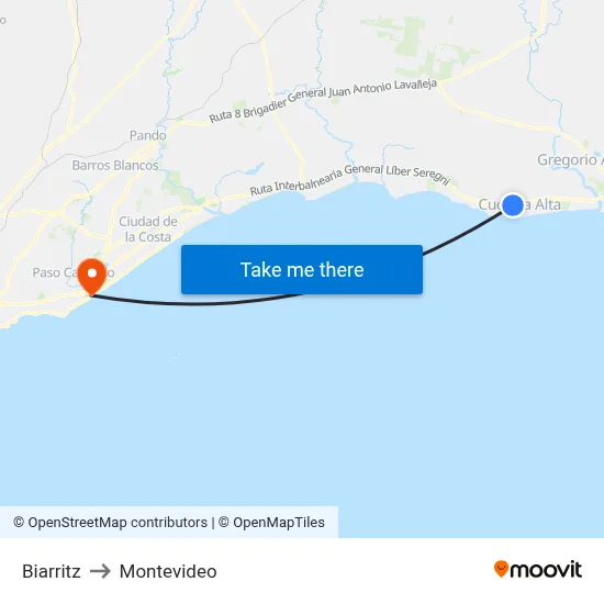 Biarritz to Montevideo map
