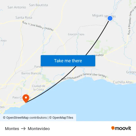 Montes to Montevideo map