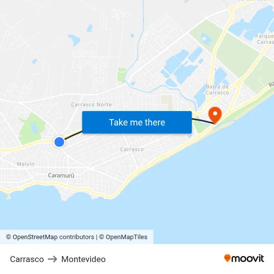 Carrasco to Montevideo map