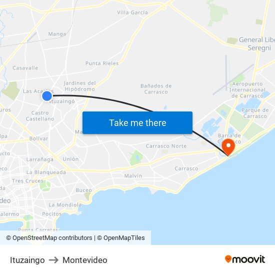 Ituzaingo to Montevideo map