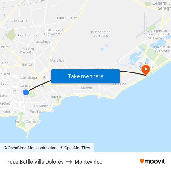 Pque Batlle Villa Dolores to Montevideo map
