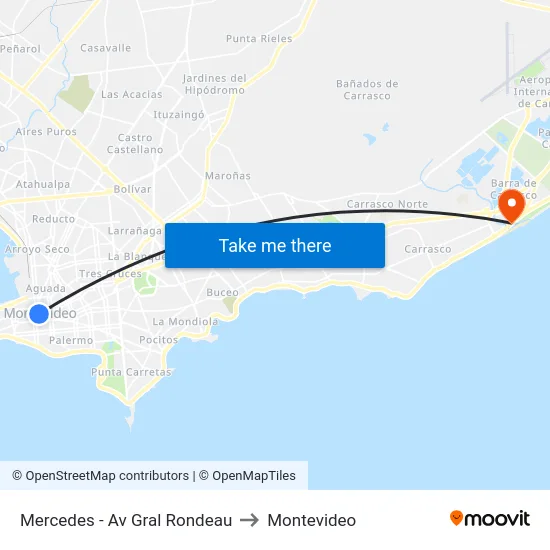 Mercedes - Av Gral Rondeau to Montevideo map