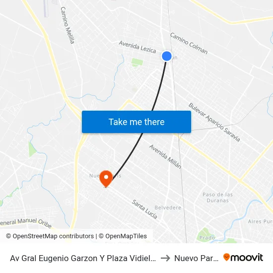 Av Gral Eugenio Garzon Y Plaza Vidiella to Nuevo Paris map