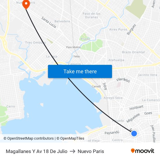 Magallanes Y Av 18 De Julio to Nuevo Paris map