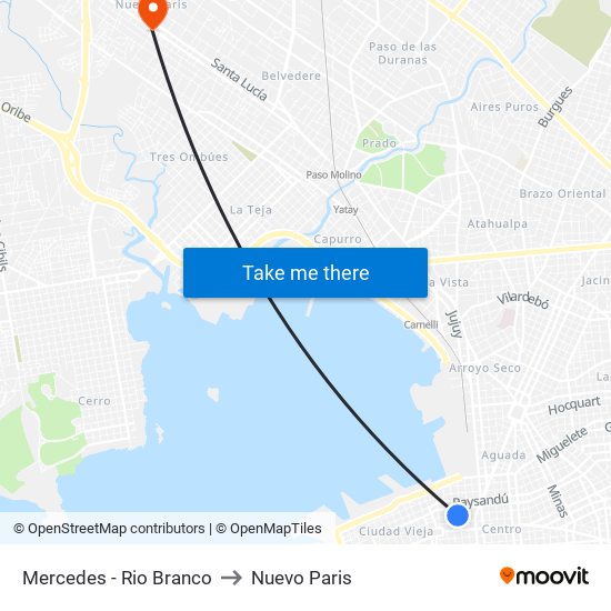 Mercedes - Rio Branco to Nuevo Paris map