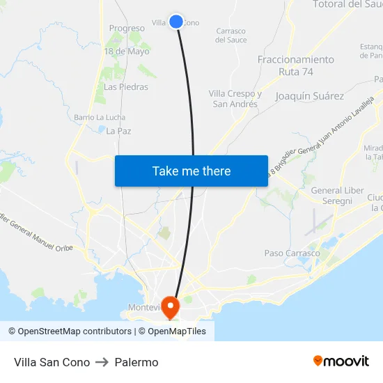 Villa San Cono to Palermo map