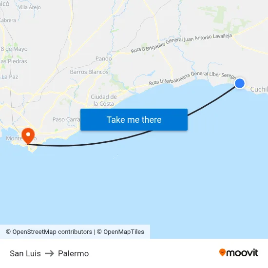 San Luis to Palermo map